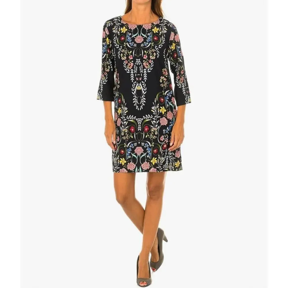 DESIGUAL Shift Dress Women’s Size 36 Black Floral 3/4 Sleeveless
